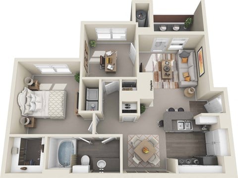 Floor plan for 1 bed, 1 bath, 808 sqft